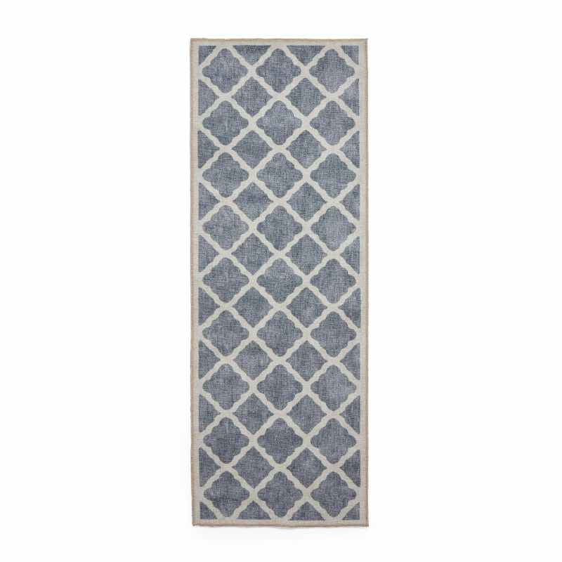 Coral H1063 Modern Washable Trellis Runner Rugs in Grey