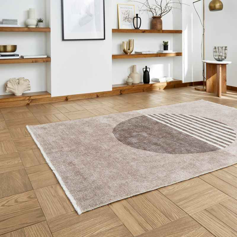 Whisper H1067 Washable Geometric Flat Weave Rugs in Beige