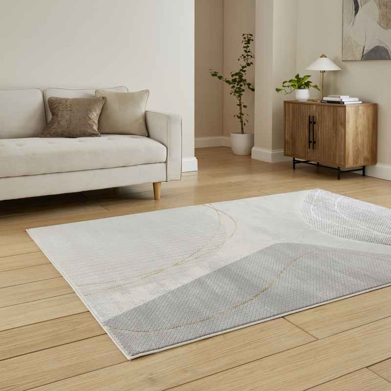 Apollo E9974 Modern Metallic Abstract Rugs in Grey Gold