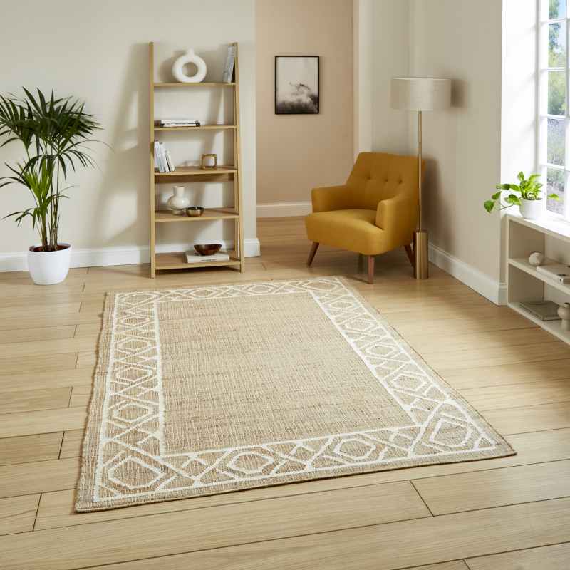 Spartan 29576 Jute Geometric Border Rugs in Natural Ivory