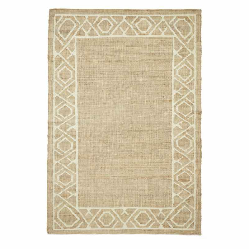 Spartan 29576 Jute Geometric Border Rugs in Natural Ivory