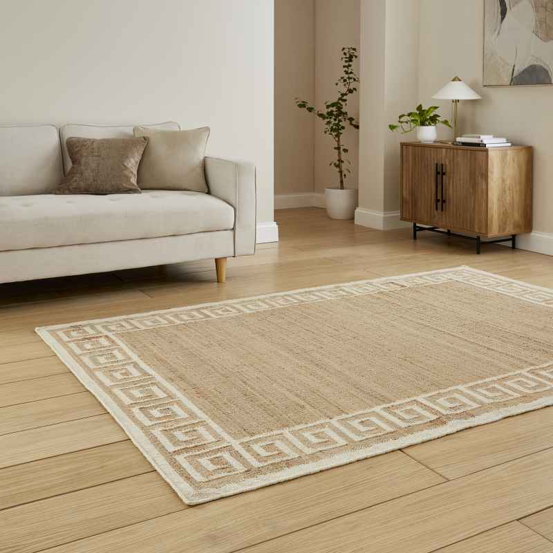Spartan 29578 Jute Geometric Border Rugs in Natural Ivory