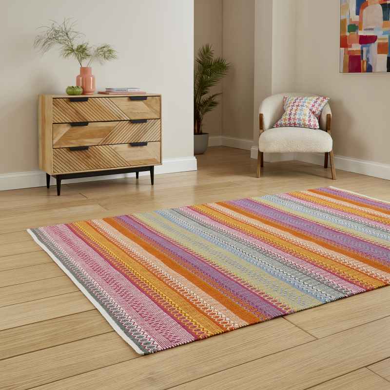 Cascade 29899 Modern Geometric Striped Rugs in Bright Multi