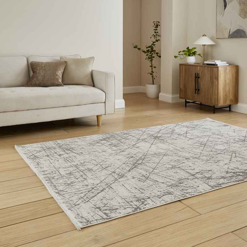 Mirage MR80 Modern Abstract Textured Metallic Rugs in Grey
