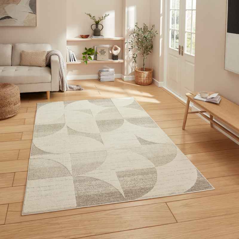Elio 66747 Textured Geometric Modern Rugs in Beige