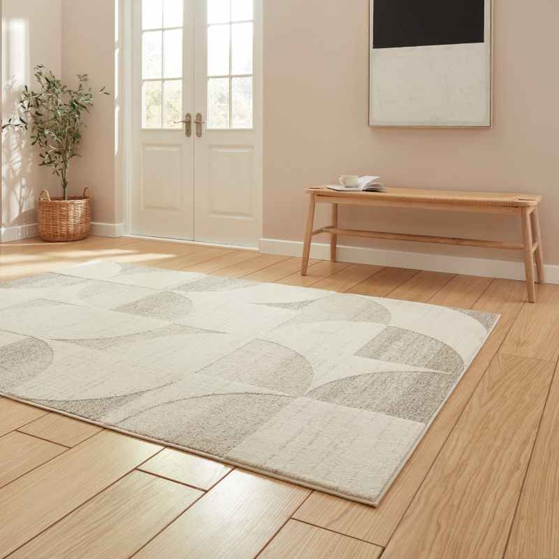 Elio 66747 Textured Geometric Modern Rugs in Beige