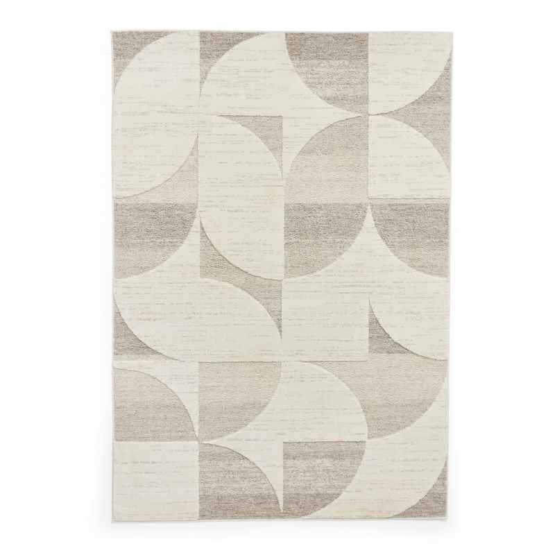 Elio 66747 Textured Geometric Modern Rugs in Beige