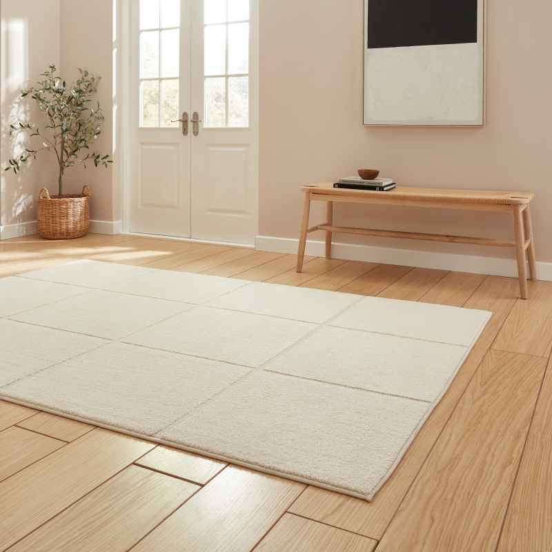 Elio 70100 Textured Geometric Modern Rugs in Cream White