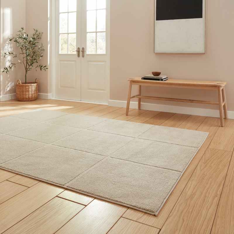 Elio 70100 Textured Geometric Modern Rugs in Mink Brown