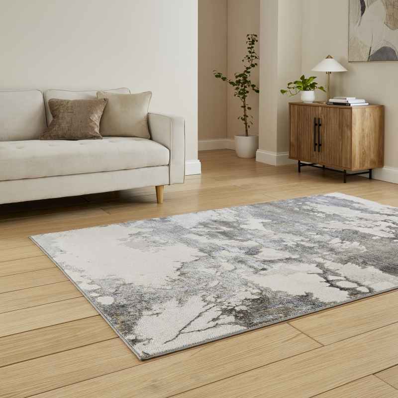 Tidal TL447 Modern Abstract Marble Rugs in Silver Dark Grey