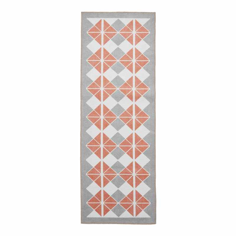 Victoria H1184 Modern Geometric Washable Runner Rugs in Grey Orange