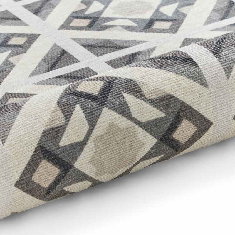 Victoria H1187 Modern Geometric Washable Runner Rugs in Grey Beige