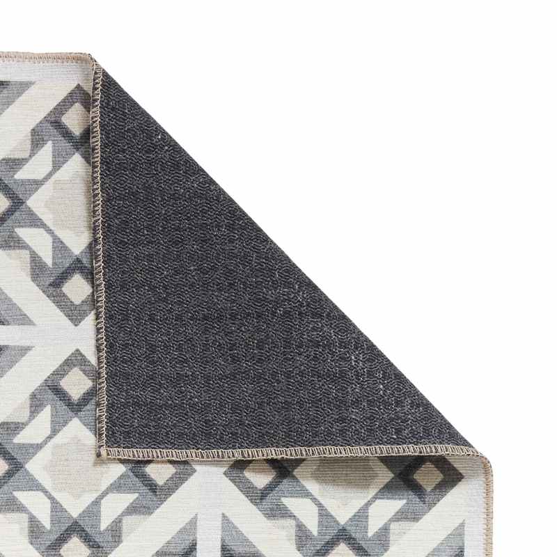 Victoria H1187 Modern Geometric Washable Runner Rugs in Grey Beige