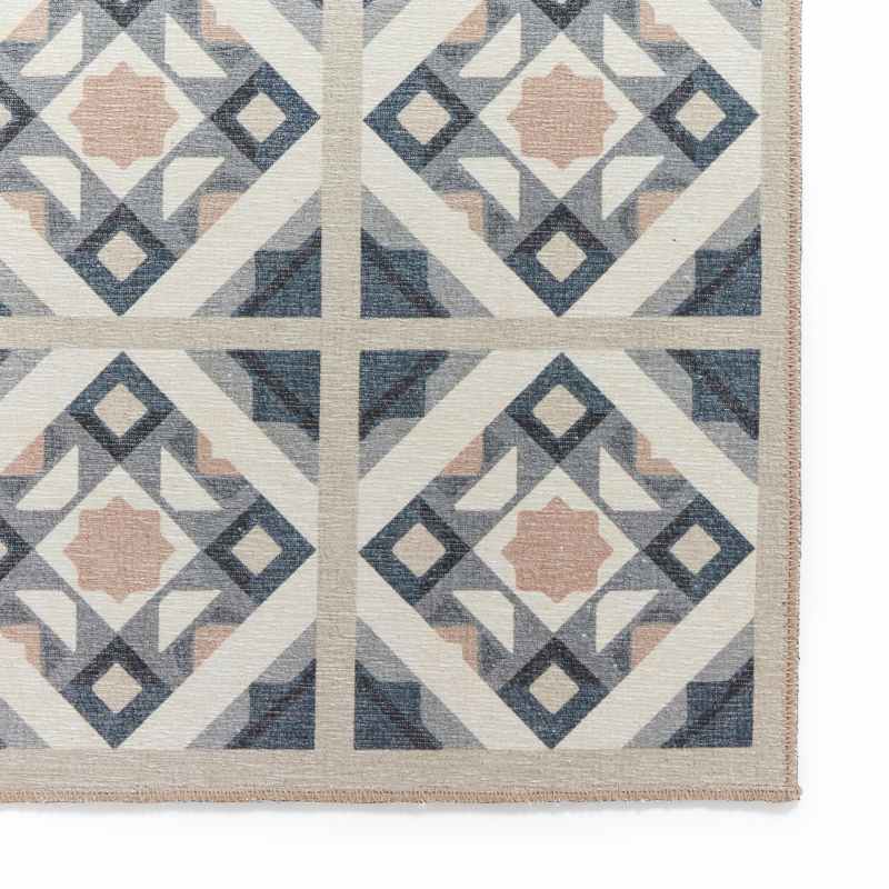 Victoria H1187 Modern Geometric Washable Runner Rugs in Grey Orange