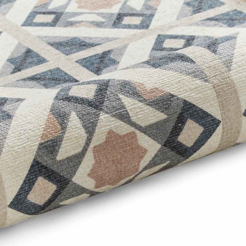 Victoria H1187 Modern Geometric Washable Runner Rugs in Grey Orange