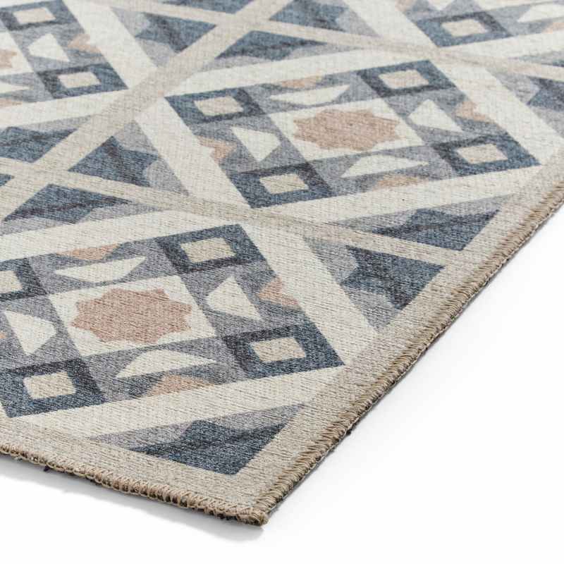 Victoria H1187 Modern Geometric Washable Runner Rugs in Grey Orange