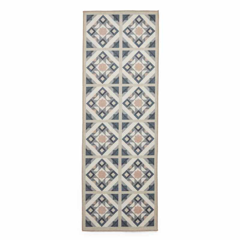 Victoria H1187 Modern Geometric Washable Runner Rugs in Grey Orange