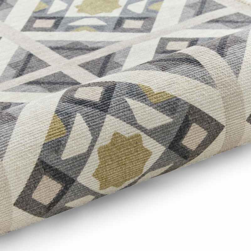 Victoria H1187 Modern Geometric Washable Runner Rugs in Grey Yellow