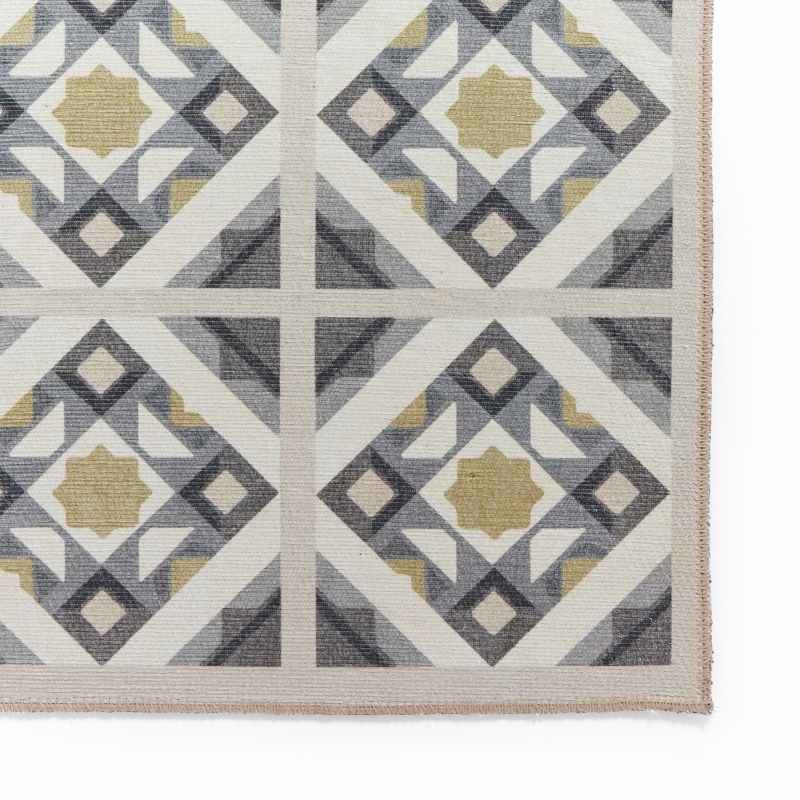 Victoria H1187 Modern Geometric Washable Runner Rugs in Grey Yellow