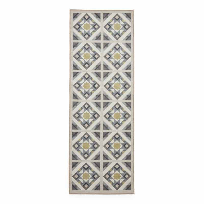 Victoria H1187 Modern Geometric Washable Runner Rugs in Grey Yellow