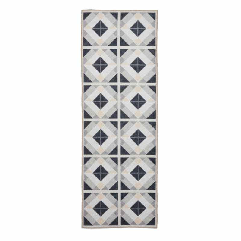 Victoria H1190 Modern Geometric Washable Runner Rugs in Grey Beige
