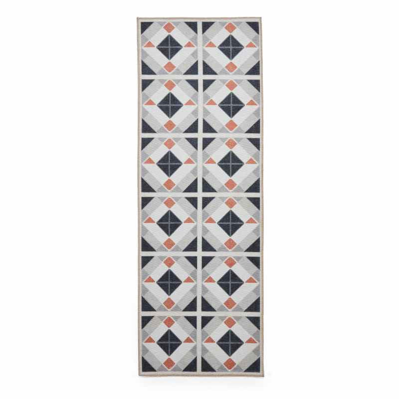 Victoria H1190 Modern Geometric Washable Runner Rugs in Grey Orange