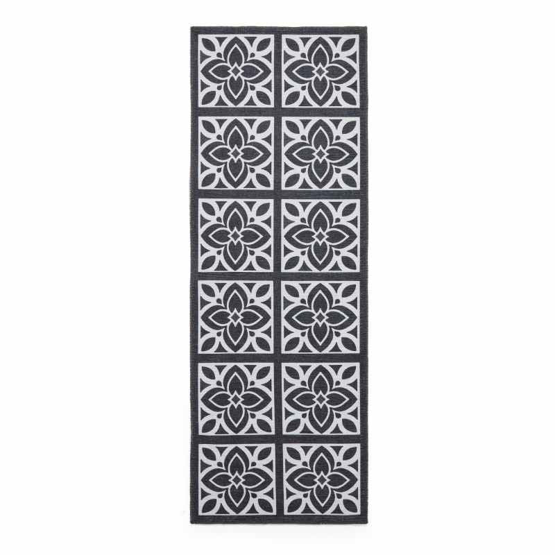 Victoria H1191 Modern Geometric Washable Runner Rugs in Dark Grey