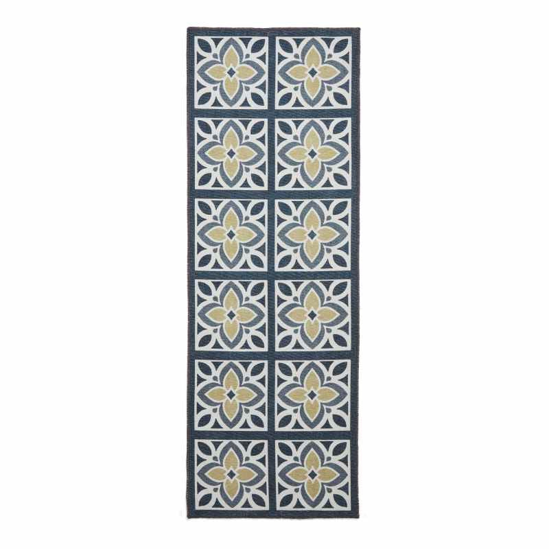 Victoria H1191 Modern Geometric Washable Runner Rugs in Grey Yellow