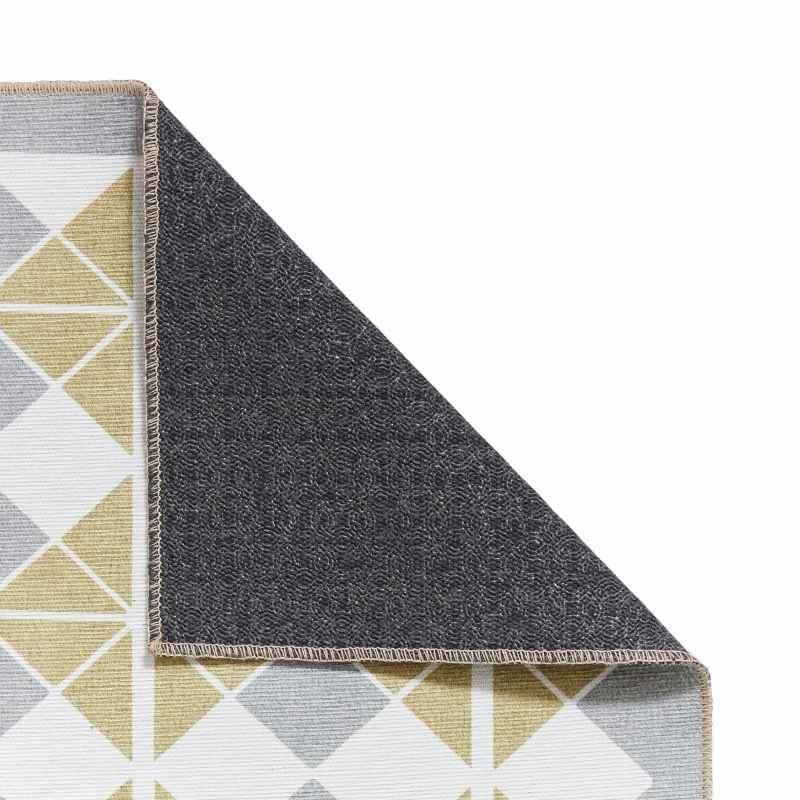 Victoria H1184 Modern Geometric Washable Rugs in Grey Yellow