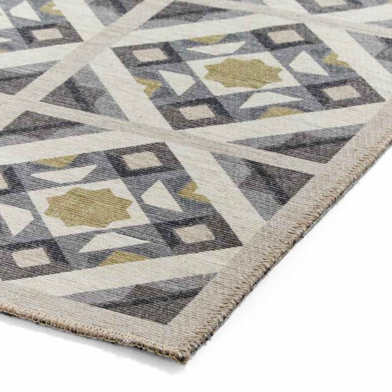 Victoria H1187 Modern Geometric Washable Rugs in Grey Yellow