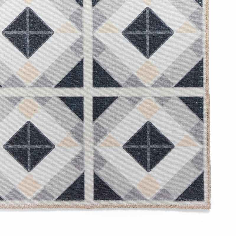 Victoria H1190 Modern Geometric Washable Rugs in Grey Beige