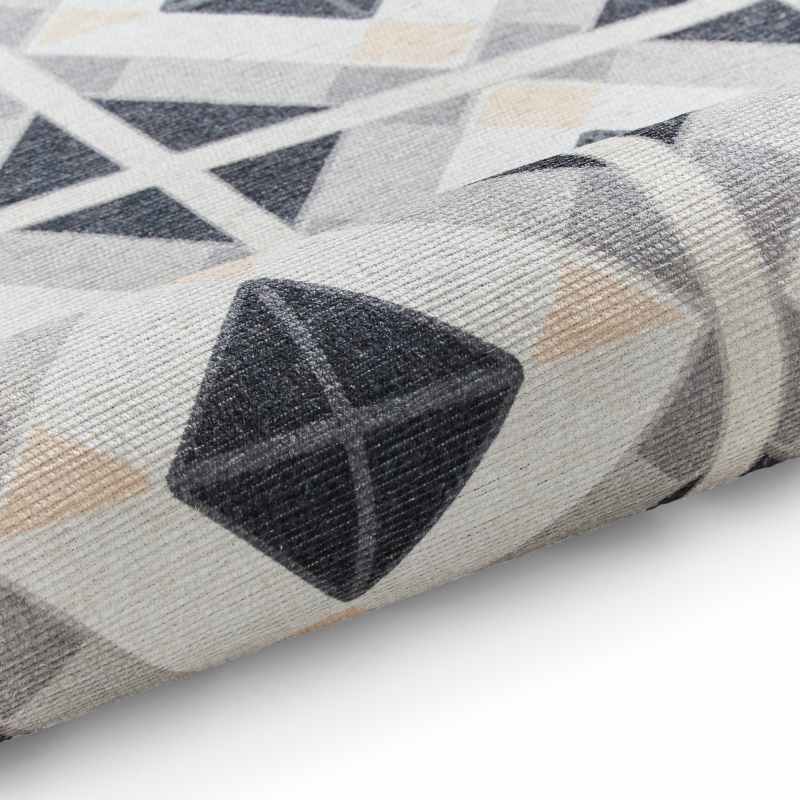 Victoria H1190 Modern Geometric Washable Rugs in Grey Beige