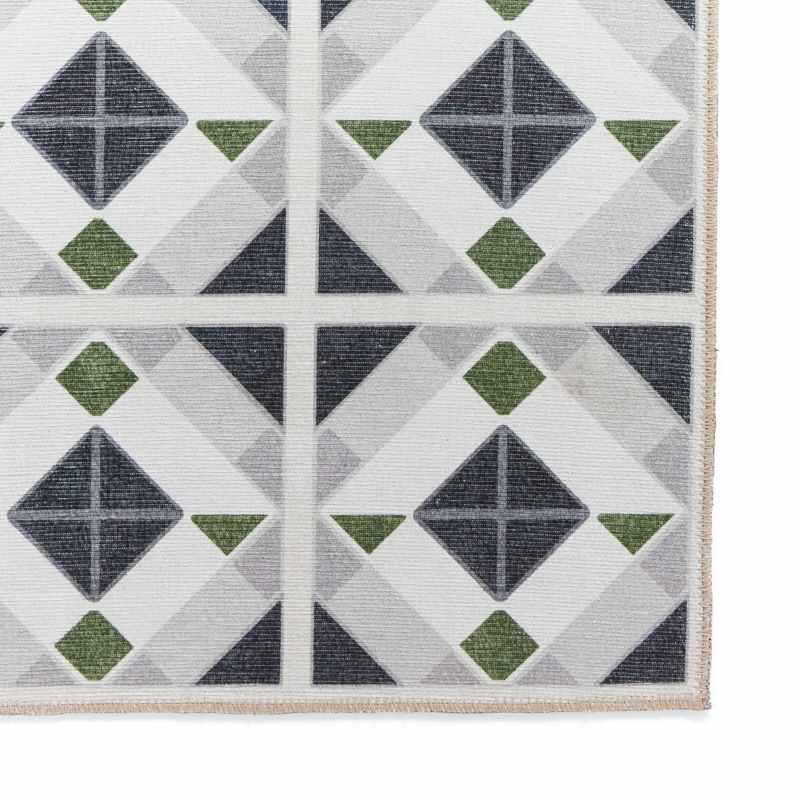 Victoria H1190 Modern Geometric Washable Rugs in Grey Green