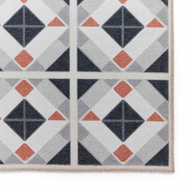 Victoria H1190 Modern Geometric Washable Rugs in Grey Orange