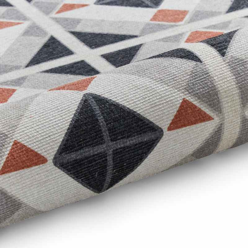 Victoria H1190 Modern Geometric Washable Rugs in Grey Orange