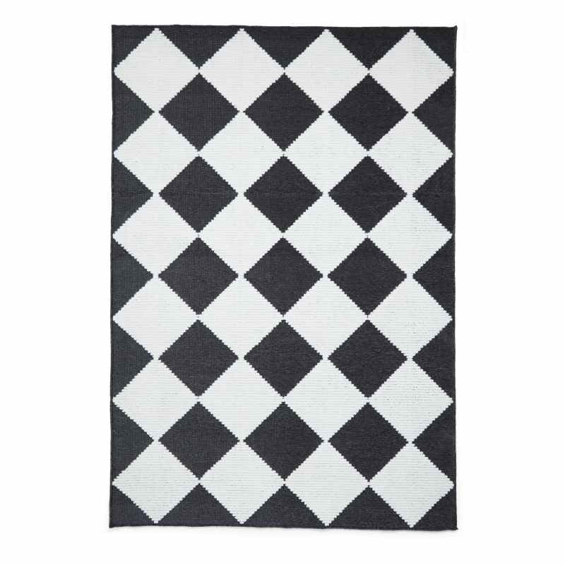Lyna J0529 Textured Geometric Washable Rugs in Charcoal White