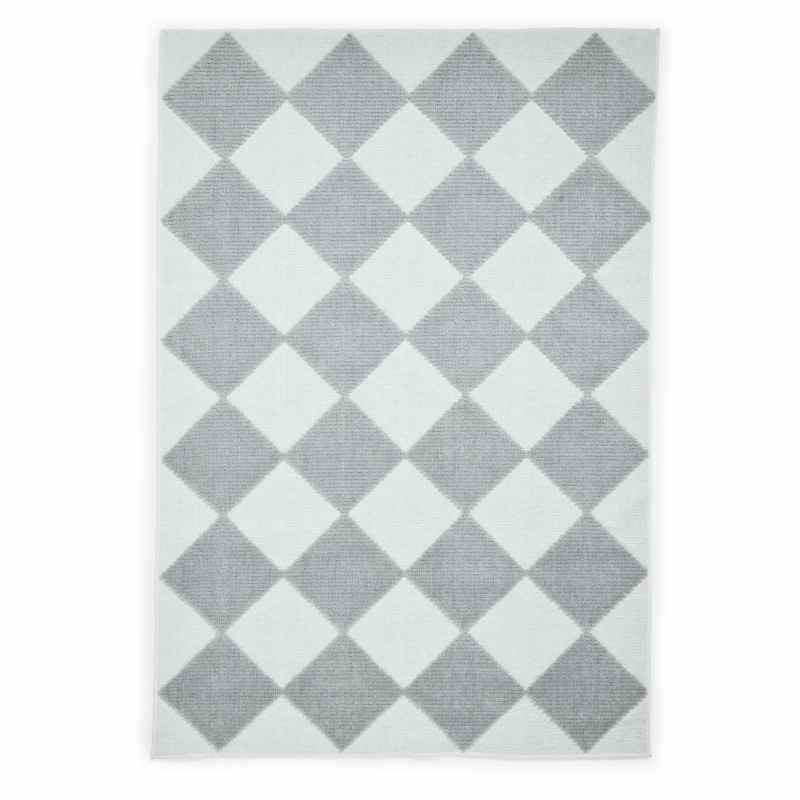 Lyna J0529 Textured Geometric Washable Rugs in Cream Grey