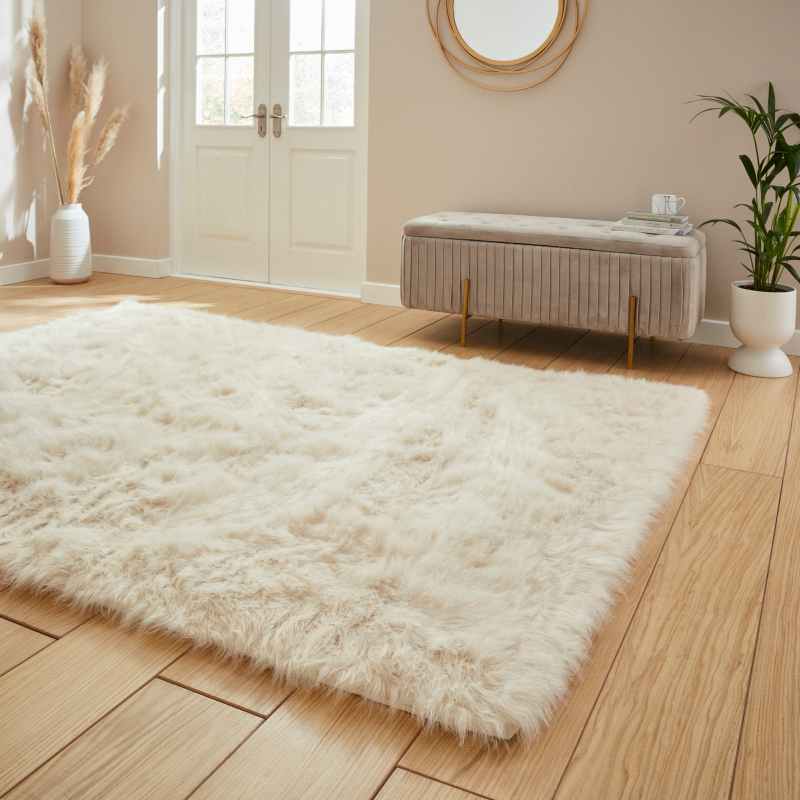Polar Plush Soft Plain Textured Shaggy Rugs in Beige