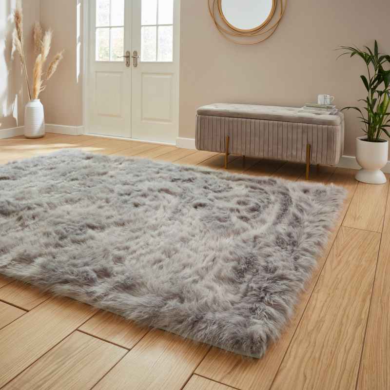 Polar Plush Soft Plain Textured Shaggy Rugs in Grey