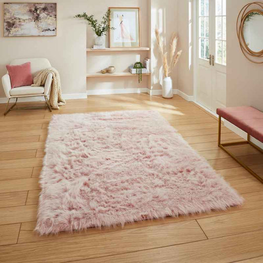 Polar Plush Soft Plain Textured Shaggy Rugs in Rose Pink