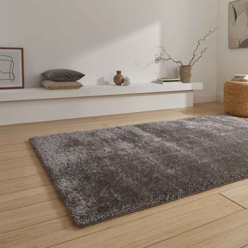 Lux Shaggy Modern Plain Shaggy Rugs in Charcoal Grey