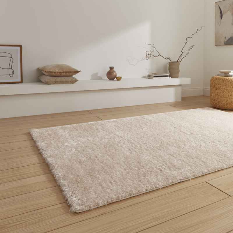 Lux Shaggy Modern Plain Shaggy Rugs in Cream White