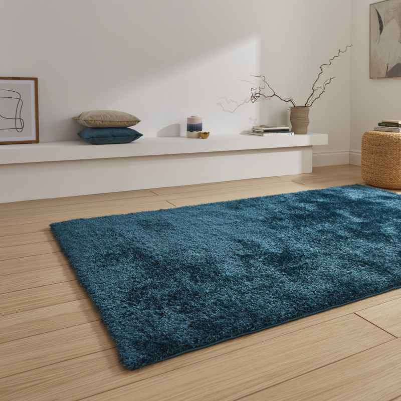 Lux Shaggy Modern Plain Shaggy Rugs in Dark Green