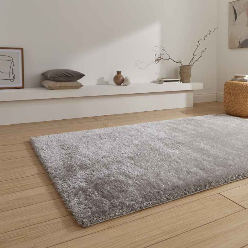 Lux Shaggy Modern Plain Shaggy Rugs in Silver Grey