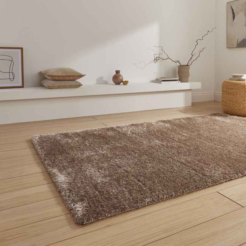 Lux Shaggy Modern Plain Shaggy Rugs in Walnut Brown