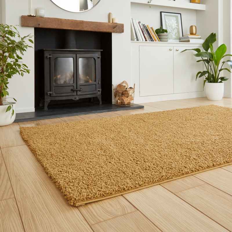 Bali 950 Modern Washable Plain Shaggy Rugs in Gold
