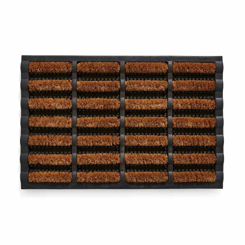 Rubber Wire Scraper Coir Doormat in Natural Black