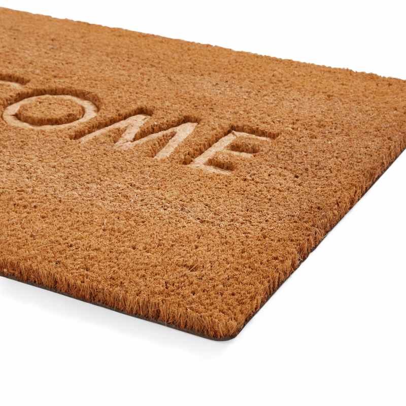 Welcome Embossed Coir Doormat Utility Doormat in Natural