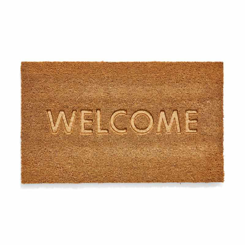 Welcome Embossed Coir Doormat Utility Doormat in Natural
