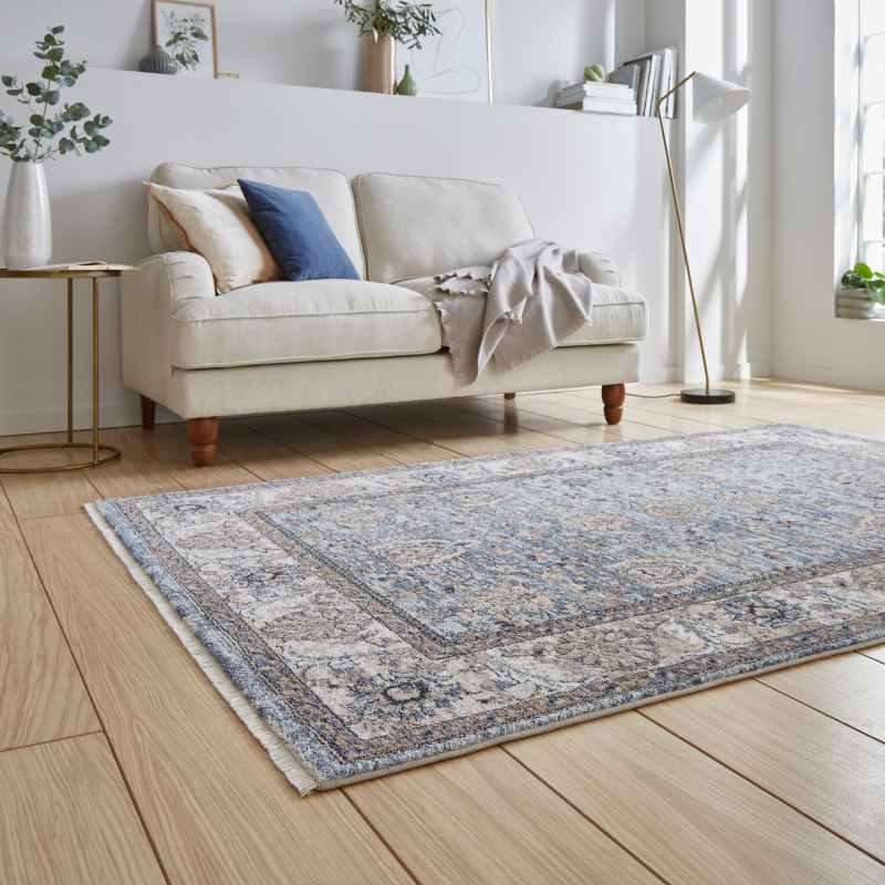 Vintage 35027 Traditional Motif Border Rugs in Blue